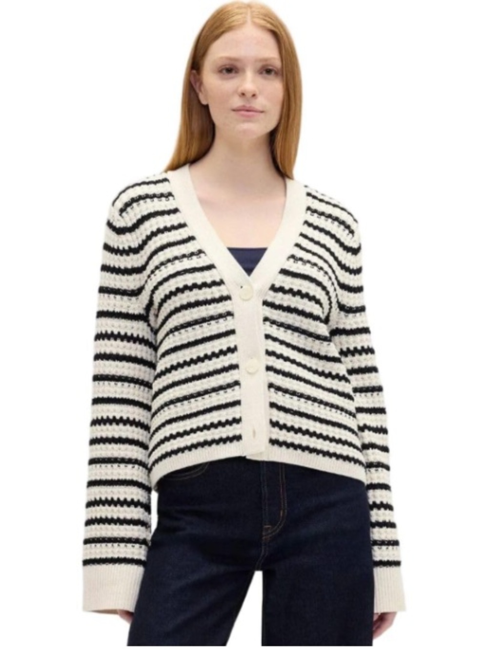 Gap cotton button up stripe cardigan relaxed sleeve